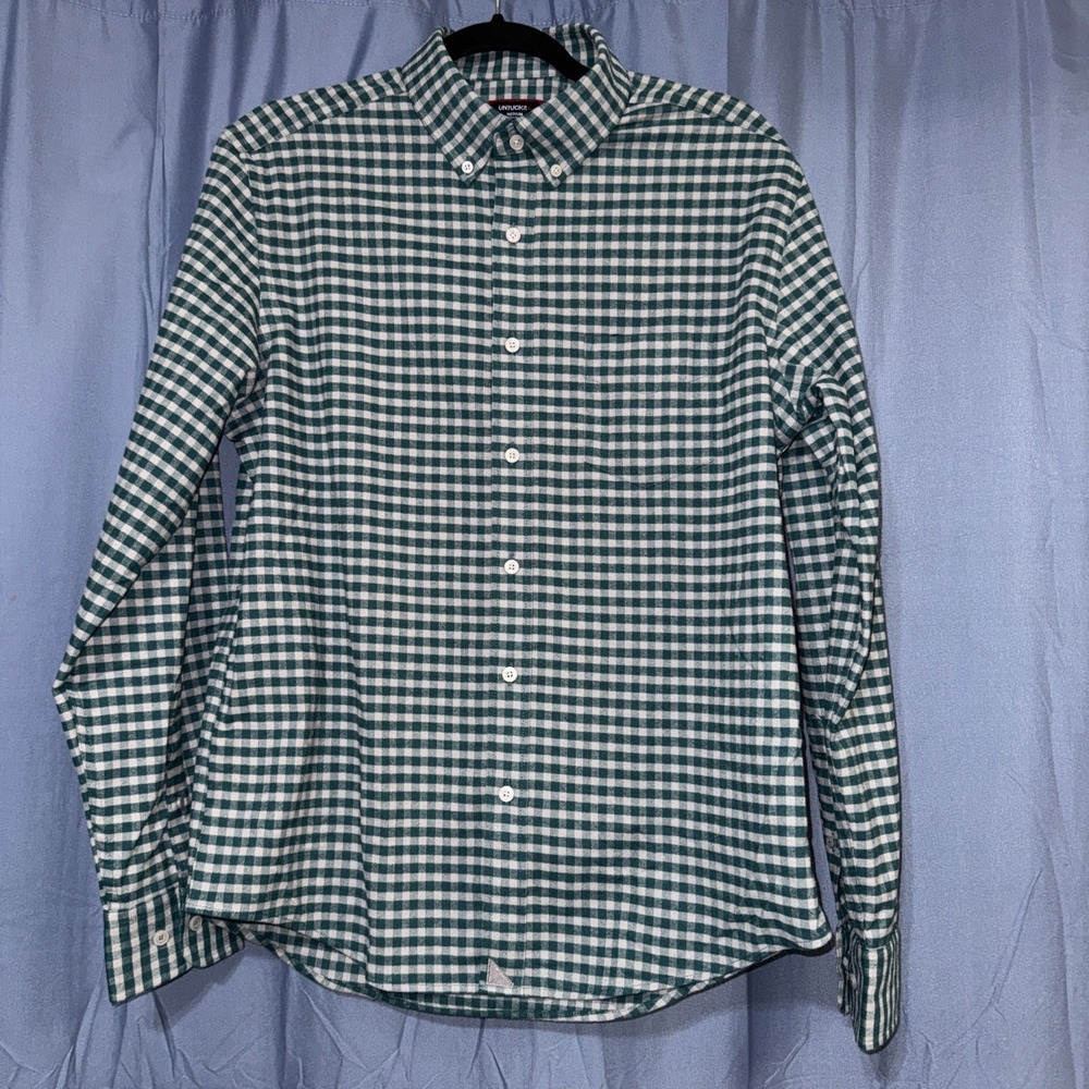 UNTUCKit Bergstrom Button Down Mens Med Green Gingham Slim Fit Flannel Shirt